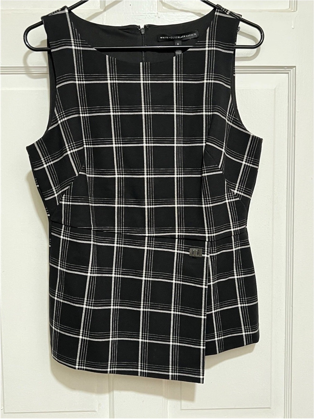 White House Black Market Black and White Plaid Sleeveless Shell